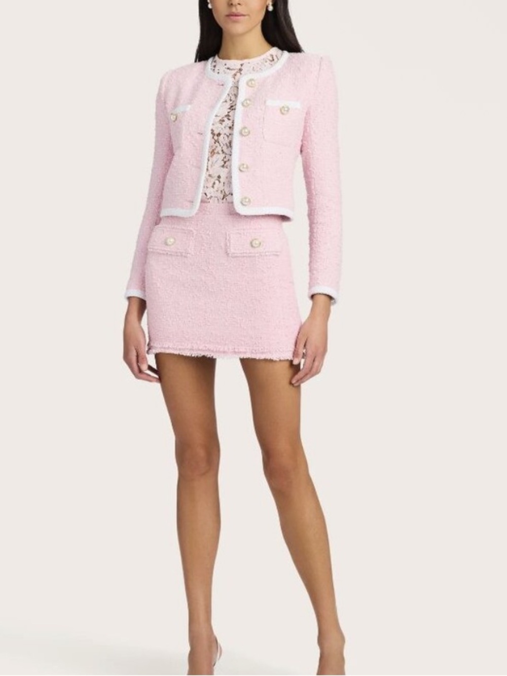 Generation Love Amber Tweed Jacket in 
Ballet Slipper Light Pink Boucle NEW L - Picture 5 of 9